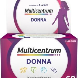 Multicentrum Donna Integratore Multivitaminico Completo da Donna con Vitamina D, K, Acido Folico, Calcio, Ferro, Combatte Stanchezza e Affaticamento, 60 Compresse