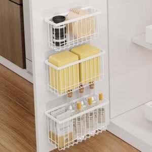 Mustorn Sistema portaoggetti autoadesivo da 3 pezzi per pareti, supporto a parete, organizer da cucina, scatola portaoggetti sospesa, organizer da cucina salvaspazio per spogliatoio (Bianco)