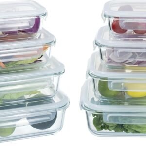 Navaris Contenitori Ermetici in Vetro per Alimenti – Set 6 Contenitori per Microonde/Congelatore per Lavastoviglie con Coperchio – 4 Misure Rettangolari Impilabili