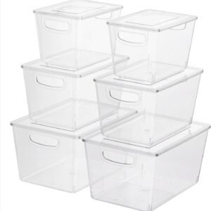 Navaris Contenitori per frigorifero con coperchio – Set da 6 – Contenitori per l'organizzazione della cucina e ripiani dispensa – Organizer trasparente in 3 dimensioni – Organizer per frigorifero salvaspazio