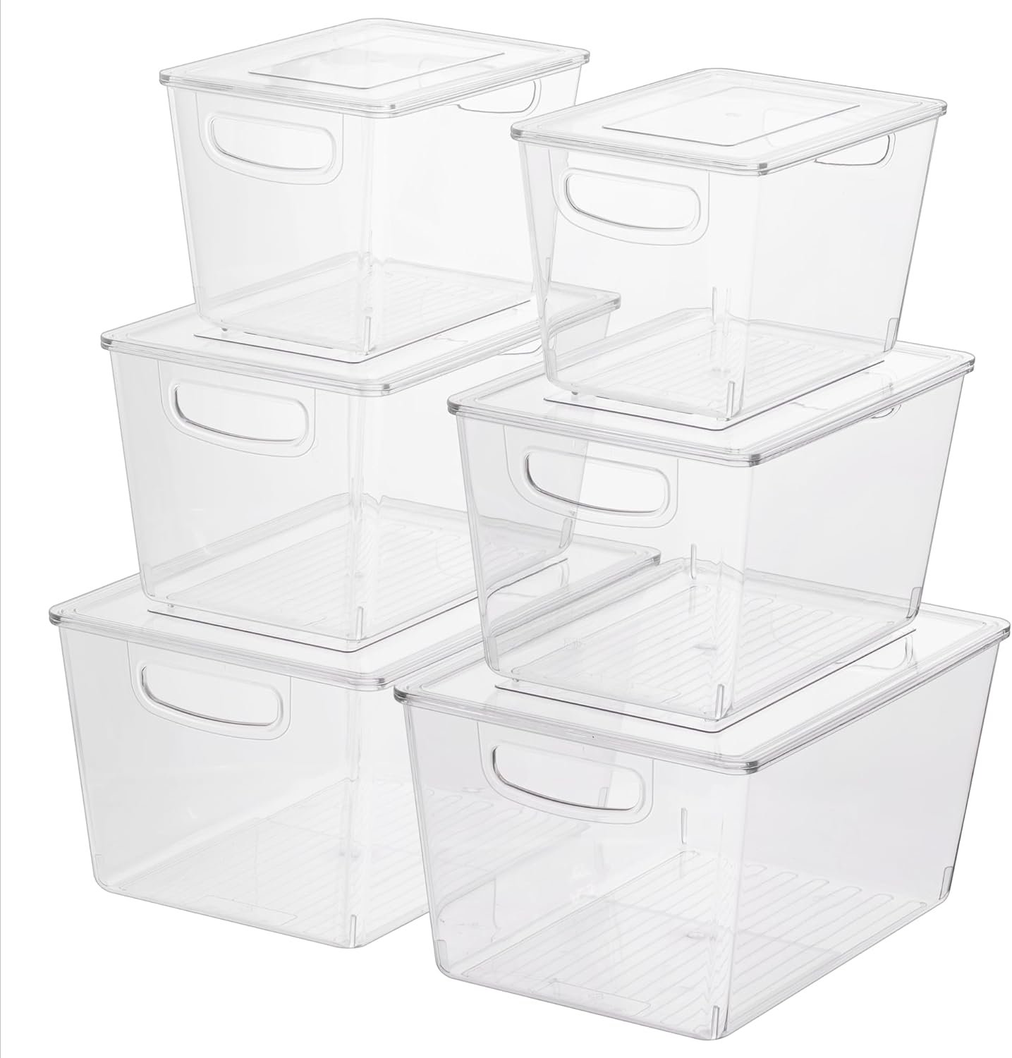 Navaris Contenitori per frigorifero con coperchio – Set da 6 – Contenitori per l'organizzazione della cucina e ripiani dispensa – Organizer trasparente in 3 dimensioni – Organizer per frigorifero salvaspazio