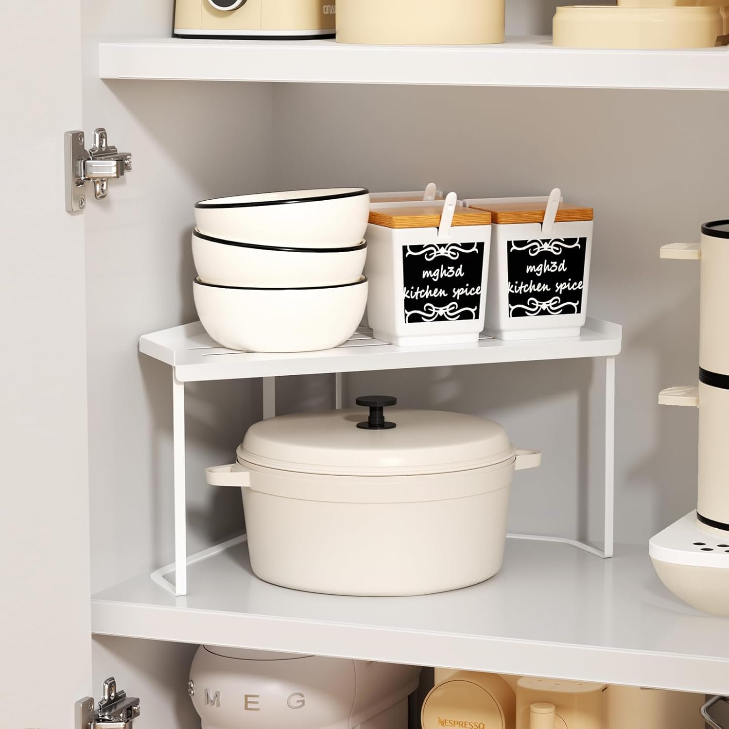 Organizer da cucina impilabile, organizer da cucina in metallo con tappetino antiscivolo, organizer da bagno multifunzionale, per cucina/bagno/piano tavolo/credenza(1, Bianco)