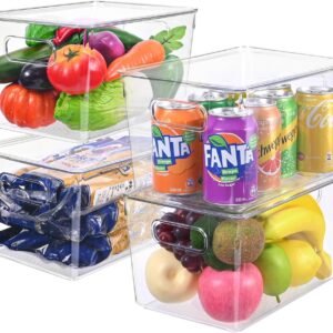 Organizer per frigorifero, 4 contenitori per contenitori da cucina con coperchio per frigorifero, cucina, armadietti, contenitori trasparenti per frigorifero, 28,7 x 19 x 15,5 cm