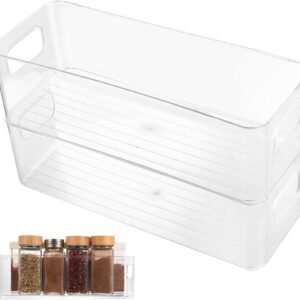 Organizer per frigorifero da 2 pezzi salvaspazio, organizer per frigorifero trasparente con maniglia, organizer da cucina, organizzatori da cucina, organizzatori per frigoriferi, armadietti da bagno dispensa