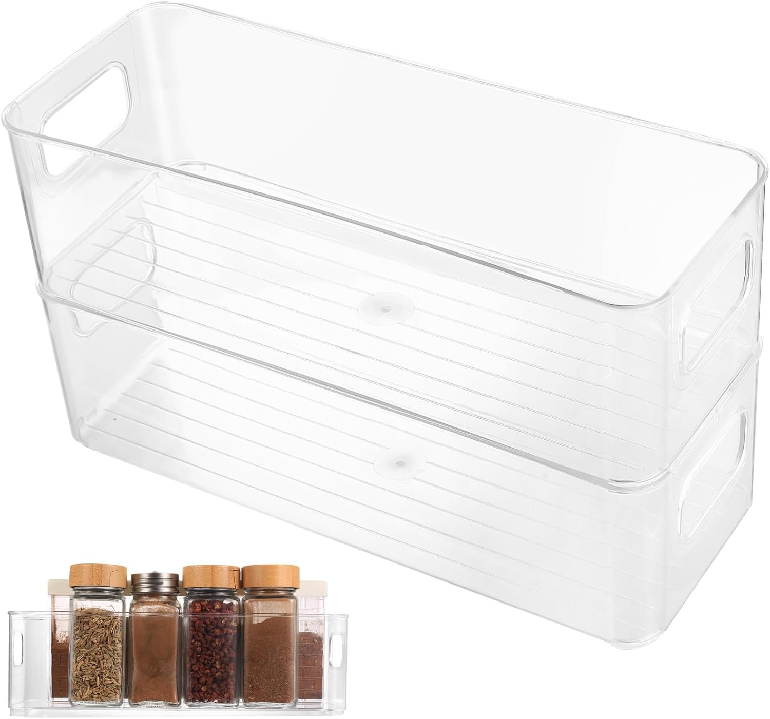 Organizer per frigorifero da 2 pezzi salvaspazio, organizer per frigorifero trasparente con maniglia, organizer da cucina, organizzatori da cucina, organizzatori per frigoriferi, armadietti da bagno dispensa