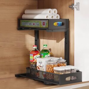 Organizer sottolavello da cucina, organizer salvaspazio in metallo con 2 livelli, utilizzato universalmente in cucine e bagni, regolabile in altezza - Nero (1 pezzo)