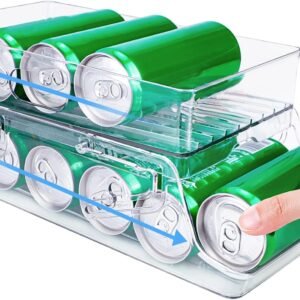 Organizzatore con rotelle per lattine da frigorifero, dispenser per lattine da frigorifero, porta lattine da frigorifero, organizer trasparente salvaspazio per birra, bibite, cucina, armadietto (pieghevole)