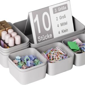 Organizzatore per cassetti in plastica, 10 pezzi, Organizzatore di scatole portaoggetti in plastica, Contenitori per cassetti salvaspazio per cassetti per trucchi, cosmetici, bagno, cucina, ufficio, scrivania