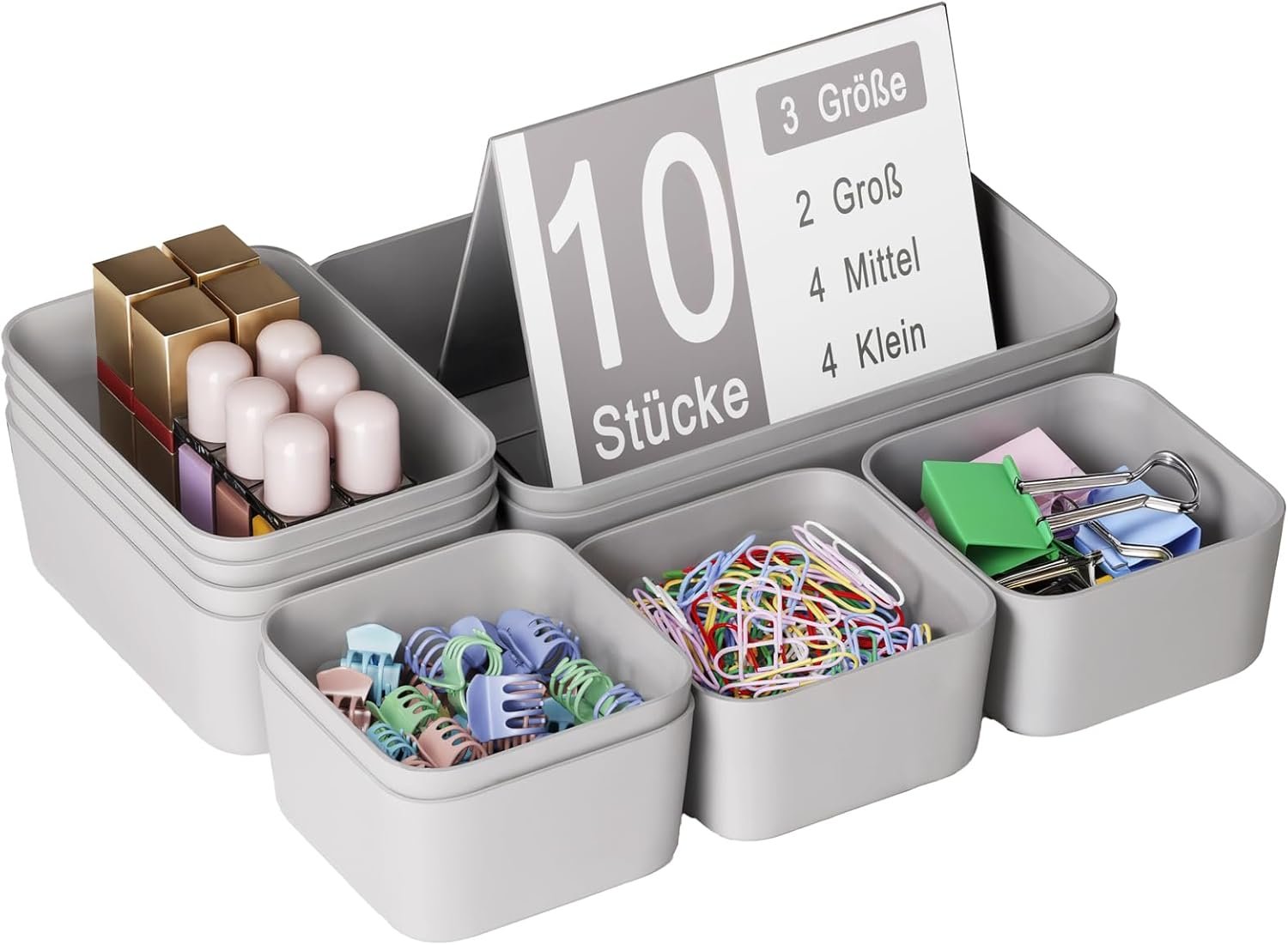 Organizzatore per cassetti in plastica, 10 pezzi, Organizzatore di scatole portaoggetti in plastica, Contenitori per cassetti salvaspazio per cassetti per trucchi, cosmetici, bagno, cucina, ufficio, scrivania