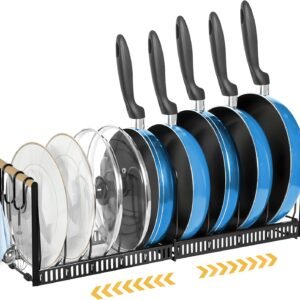 Organizzatore per coperchi per pentole, supporto per coperchio con 10 scomparti regolabili, supporto per pentole salvaspazio, organizer per pentole, organizer per pentole e padelle, supporto per pentole, supporto per coperchio per pentole
