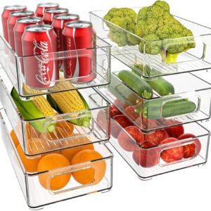 Organizzatore per frigorifero, Contenitori trasparenti per frigorifero, Contenitori per frigorifero salvaspazio Organizzatore per dispensa da cucina per armadi dispensa da cucina per frigorifero, Senza BPA (6 pezzi)