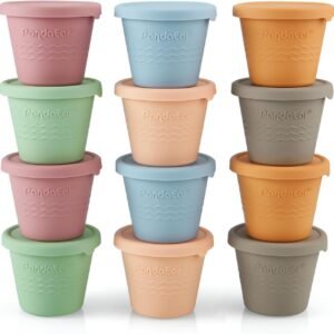 PandaEar Set di 12 Contenitori per Alimenti per Bambini in Silicone, Contenitori Riutilizzabili per Piccoli Snack da 120 ml per il Congelatore con Coperchi Ermetici a Prova di Perdite