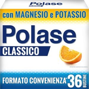 Polase Classico, Magnesio e Potassio, Integratore Alimentare, Contro Stanchezza e Affaticamento Fisico, Caldo, Sali Minerali Organici, Gusto Arancia, Formato Risparmio 36 Buste