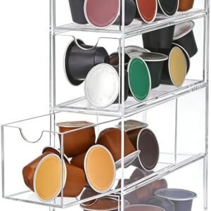 Porta Capsule Caffè con 4 Cassetti Trasparenti - Porta Cialde per Nespresso, Dolce Gusto, Lavazza A Modo Mio - Organizer Salvaspazio per Cucina e Ufficio, Ideale per gli Amanti del Caffè