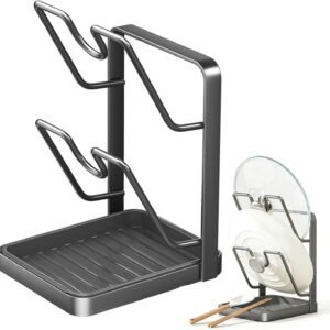 Porta pentole salvaspazio, Porta coperchio antiscivolo da cucina e organizer per pentole e padelle, Robusto porta pentole salvaspazio per dispositivi mobili, Pratico organizer da cucina (Grigio)