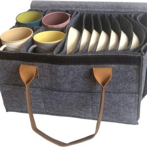 Portapiatti salvaspazio per 12 piatti, organizer da cucina per camper 36×27,5×20 cm, portabicchieri da campeggio in feltro, borsa in feltro per stoviglie da campeggio, picnic, camper