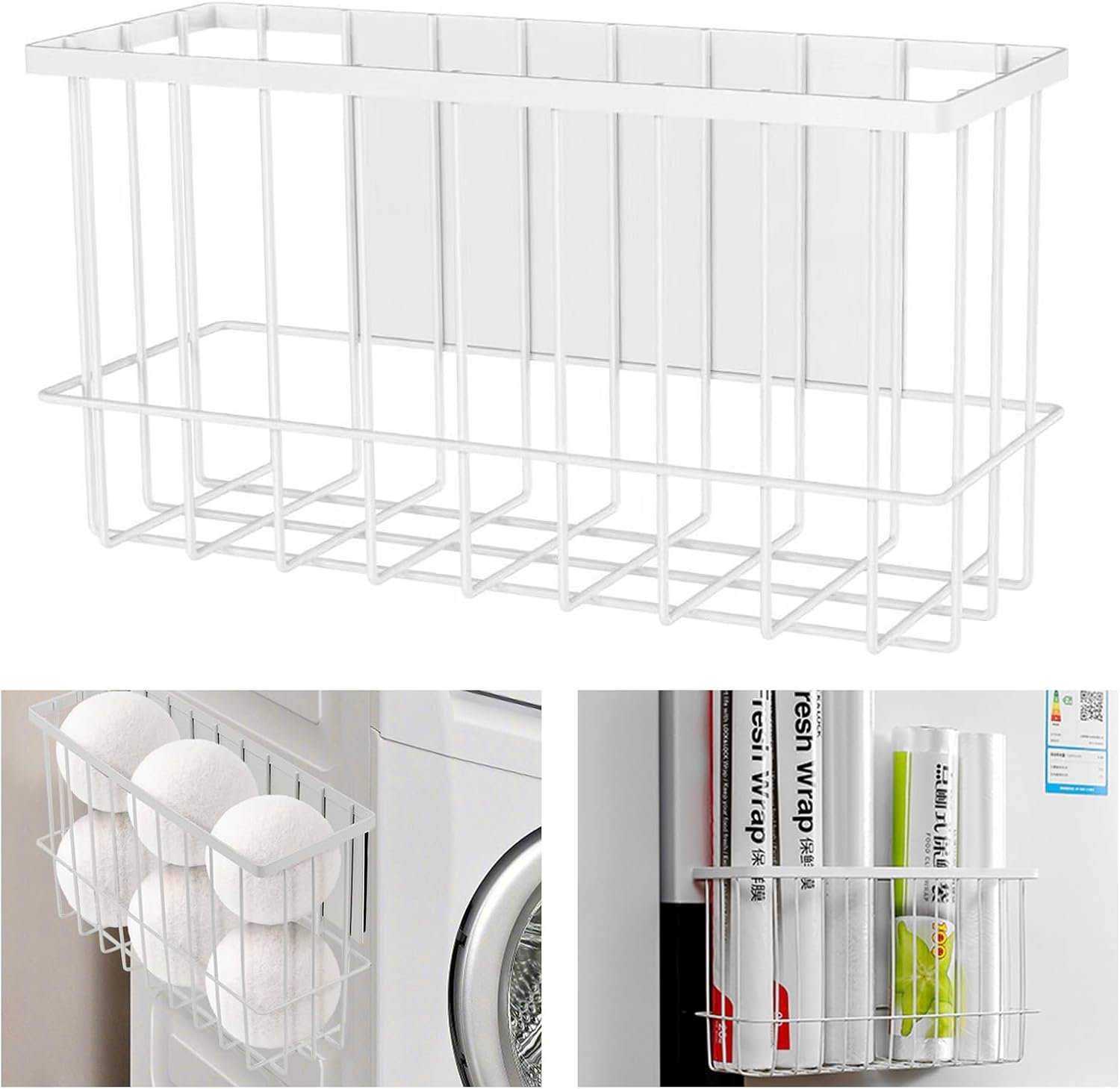 Portaspezie per frigorifero – Versatile organizer per frigorifero – Ripiano magnetico per cucina – Portasacchetti magnetico Portaspezie salvaspazio, Bianco, 25,5 x 15 x 7,5 cm