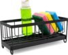 Portaspugna per lavello da cucina in acciaio inossidabile nero - Organizer da cucina salvaspazio con vassoio di drenaggio