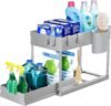 Puricon Organizzatore per lavello da cucina, portaoggetti multiuso salvaspazio estraibile a 2 livelli per cucina e bagno, colore grigio