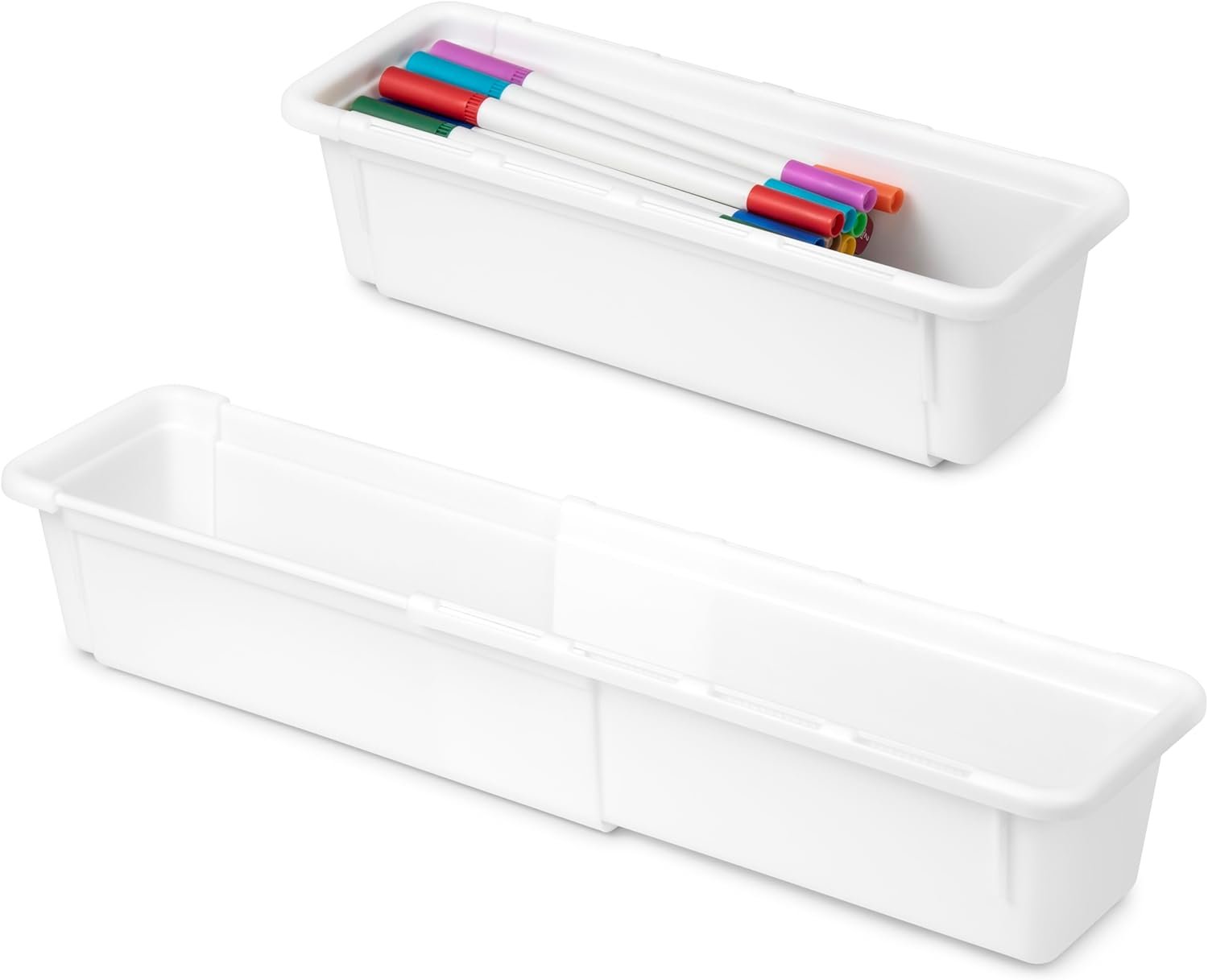 QIWODE Organizzatore per cassetti estensibile, scatola divisoria per cassetti in plastica, organizer per cassetti salvaspazio per cucina, bagno, ufficio, guardaroba, scrivania, bianco (confezione da 2)
