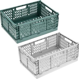 QWORK® Confezione da 2 Casse Pieghevoli in Plastica 30 x 20 x 12 cm - Organizzatore Salvaspazio Impilabile per Cucina, Ufficio e Bagno - Cestini Forati Multiuso per Scrivania, Cancelleria e Alimenti