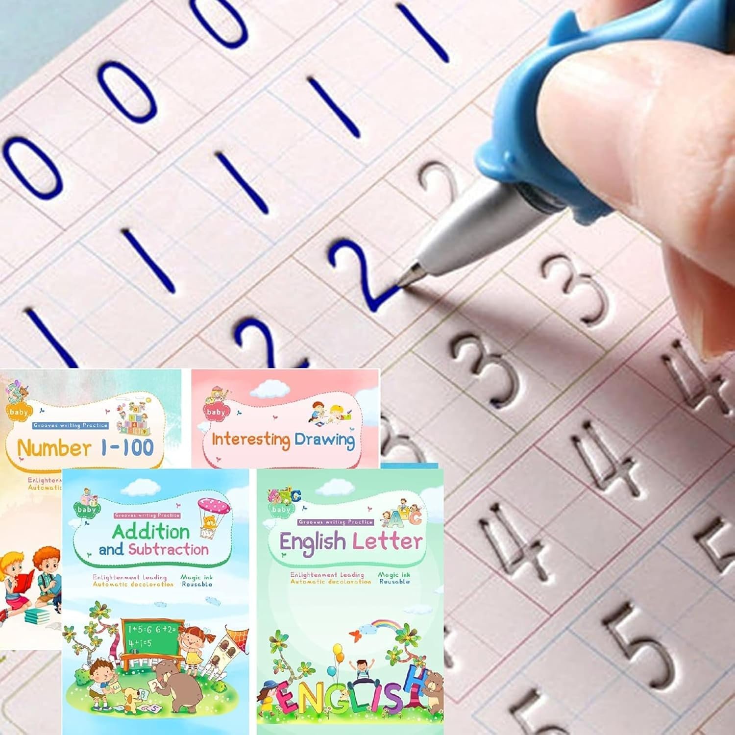 Quaderno DigMonster Magic Ink per bambini, quaderno riutilizzabile per la scuola materna con design con scanalature e libro di esercizi magici per la scrittura a mano