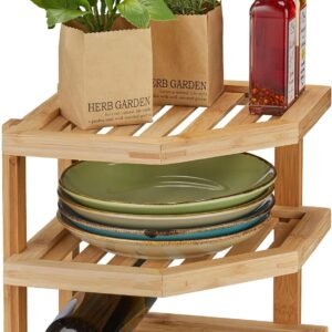 Relaxdays HLP Organizer angolare per Cucina Naturale 25,5 x 25,5 x 25,5 cm, Bambù