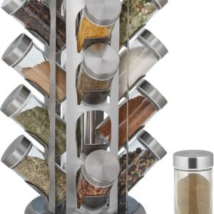 Relaxdays Portaspezie Girevole a 360° con 16 Barattoli, Portaoggetti Girevole a 360°, Acciaio, HxP 33 x 22 cm, Argento