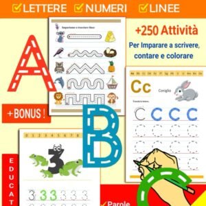 Ricalcare lettere numeri linee: libro di attività per bambini: Età 3+: Quaderno per imparare a scrivere lettere e numeri