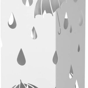 SONGMICS LUC49W Portaombrelli in Metallo con Vaschetta Antipioggia e 4 Ganci, 15,5 x 15,5 x 49 cm, Bianco