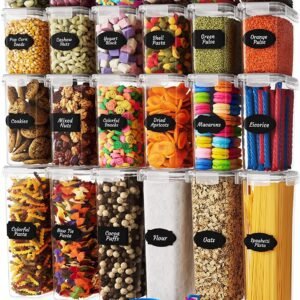 Set di contenitori per alimenti ermetici da 24 pezzi per l'organizzazione di cucina e dispensa Contenitori in plastica senza BPA con coperchi resistenti Ideali per cereali, farina e zucchero, set di