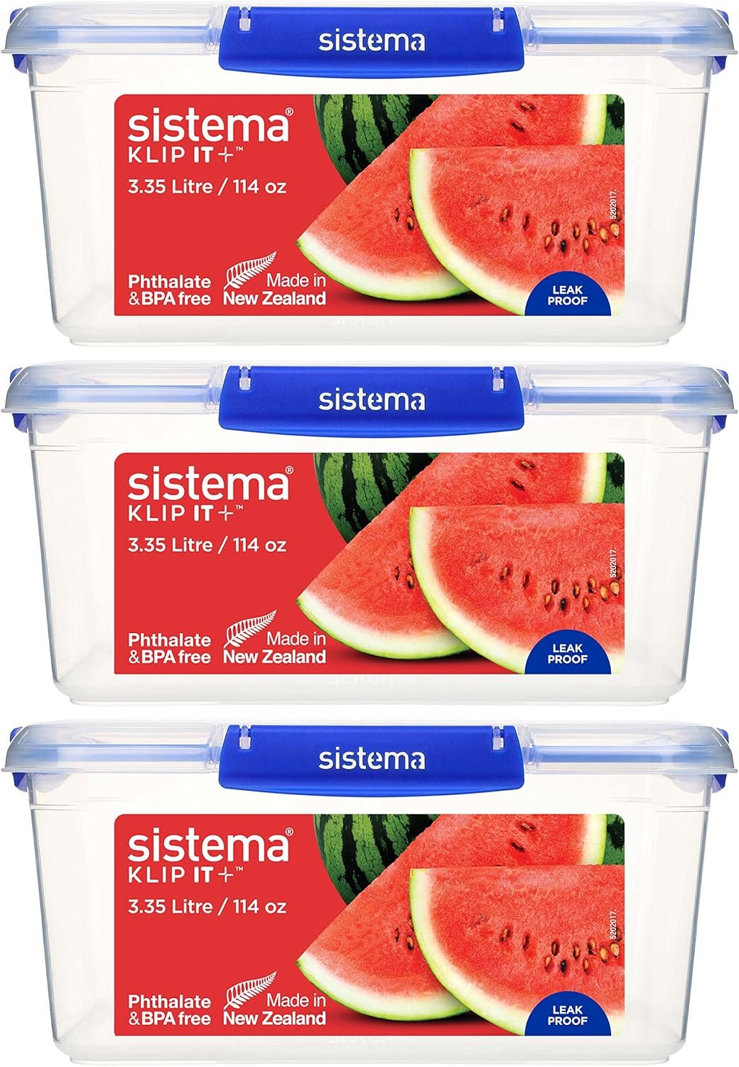 Sistema KLIP IT PLUS Contenitori per alimenti | 3,35 L| Set di contenitori ermetici | Portapranzo con chiusura ermetica | 3 pezzi