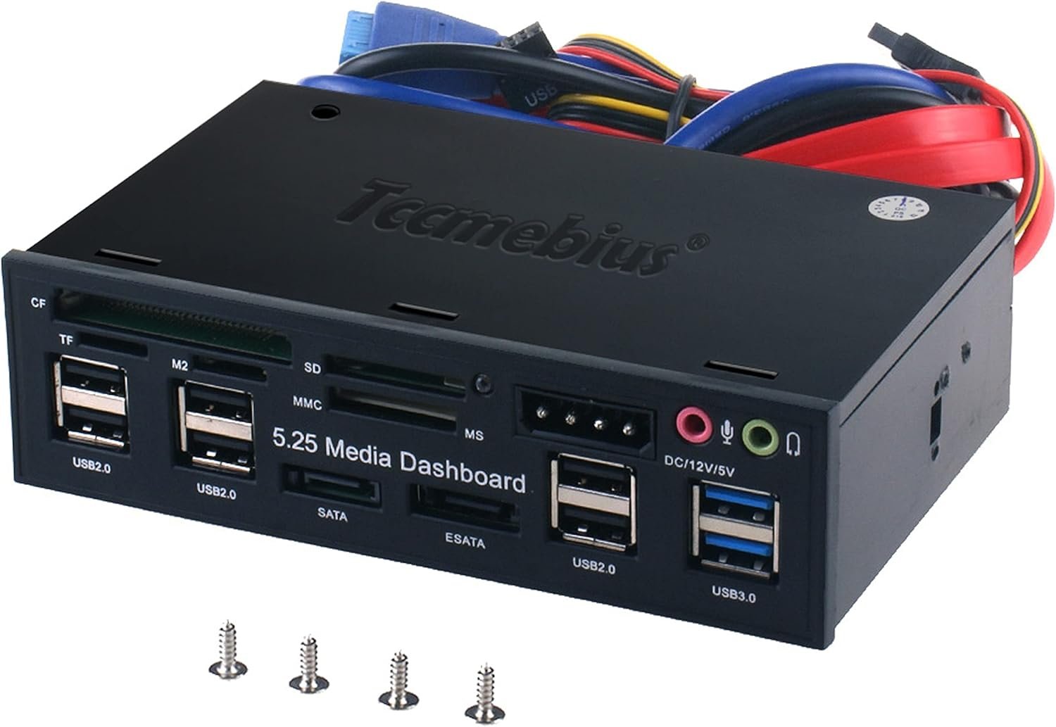 TCC-QL5E 5.25 Inch PC Multifunction Dashboard Media Front Panel with SATA e-SATA Hub USB 2.0/3.0 Audio Ports and 5-in-1 Card Reader (SD/MMC/CF/MS/TF/M2) - Image 2