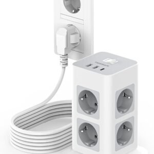 TESSAN Multipresa USB con 8 Prese e 3 USB, Protezione da Sovratensione 1700J, Multipresa Elettrica con Cavo da 5M e Interruttore, Grigio