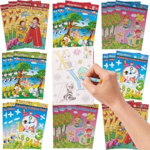 THE TWIDDLERS Set of 24 Mini Colouring Books for Kids with Stickers (A6 Size) - Birthday Gadgets, End of Party Gifts and School Awards - Small Travel Albums (Kids 3+ Years)