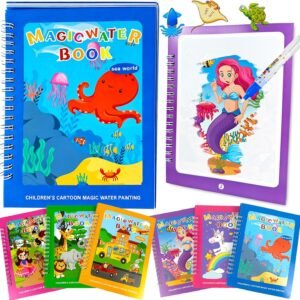 Tangdudu Libro da colorare sull'acqua magica, 6 libri da colorare per bambini, con 6 penne magiche, libro di magia dell'acqua riutilizzabile per colorare, regalo per ragazzi e ragazze
