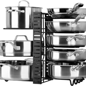 Toplife Porta pentole e coperchi allungabile, 3 metodi fai da te Organizzatore pentole e padelle con 10 scomparti regolabili, Porta coperchio separatore per pentole salvaspazio in cucina, Nero