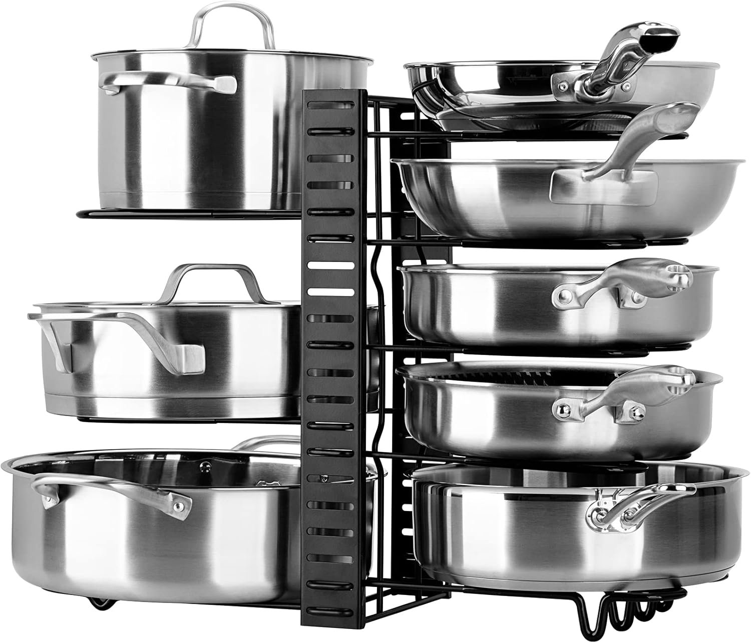 Toplife Porta pentole e coperchi allungabile, 3 metodi fai da te Organizzatore pentole e padelle con 10 scomparti regolabili, Porta coperchio separatore per pentole salvaspazio in cucina, Nero