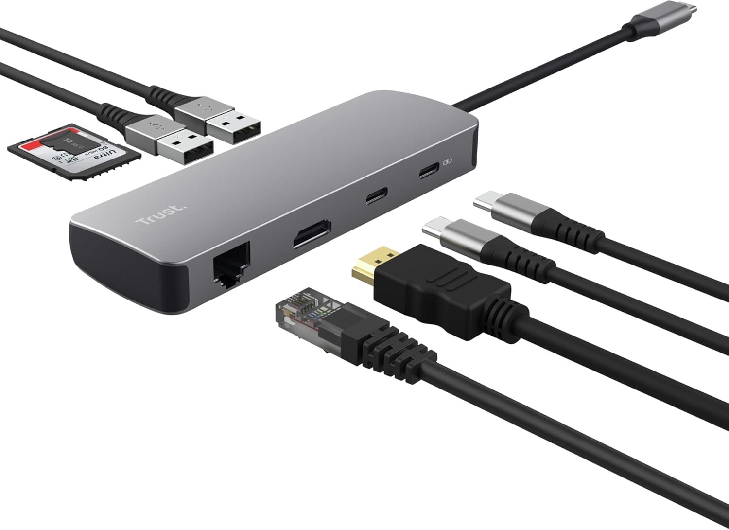 Trust Vylor USB C Hub 8-in-1 HDMI Adapter 4K@60Hz, Gigabit Ethernet, MicroSD/SD Card Reader, USB-C USB-A, 100W Charging Port, Docking Station PC Laptops Dell HP MacBook - Image 2