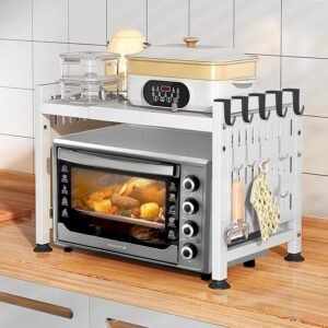 UCAMP Ripiano Estensibile per Microonde, Ripiano da Cucina Salvaspazio, Ripiano per Microonde Regolabile su Due Livelli, Ripiano a 2 Livelli per Risparmiare Spazio in Cucina, Ripiani per Microonde con 10 Ganci