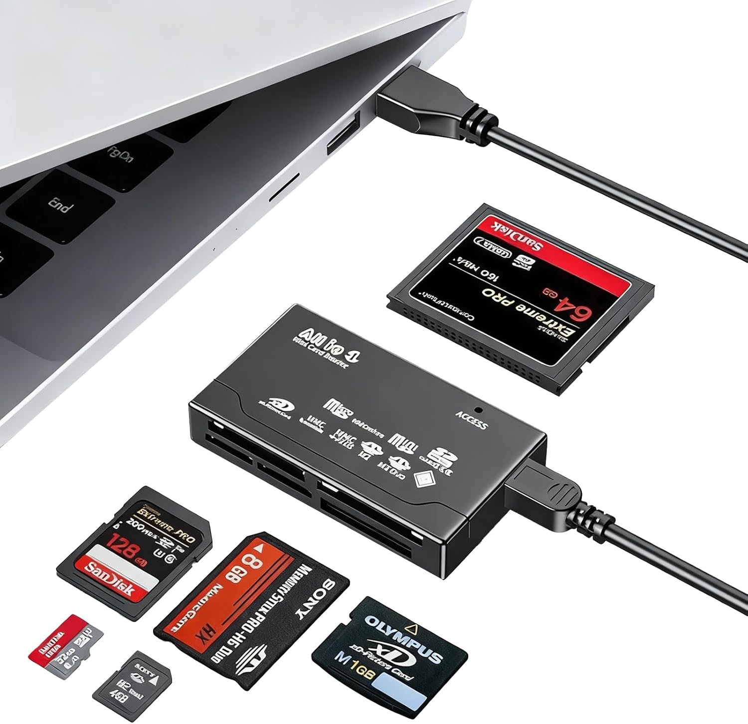 USB 2.0 Memory Card Reader, 6 in 1 Universal Multi Card Reader for SD, SDHC, TF, CF, XD, M2, Mini SD, Adapter for Fast Data Transfer on PC Laptop Windows Mac OS Linux - Image 2