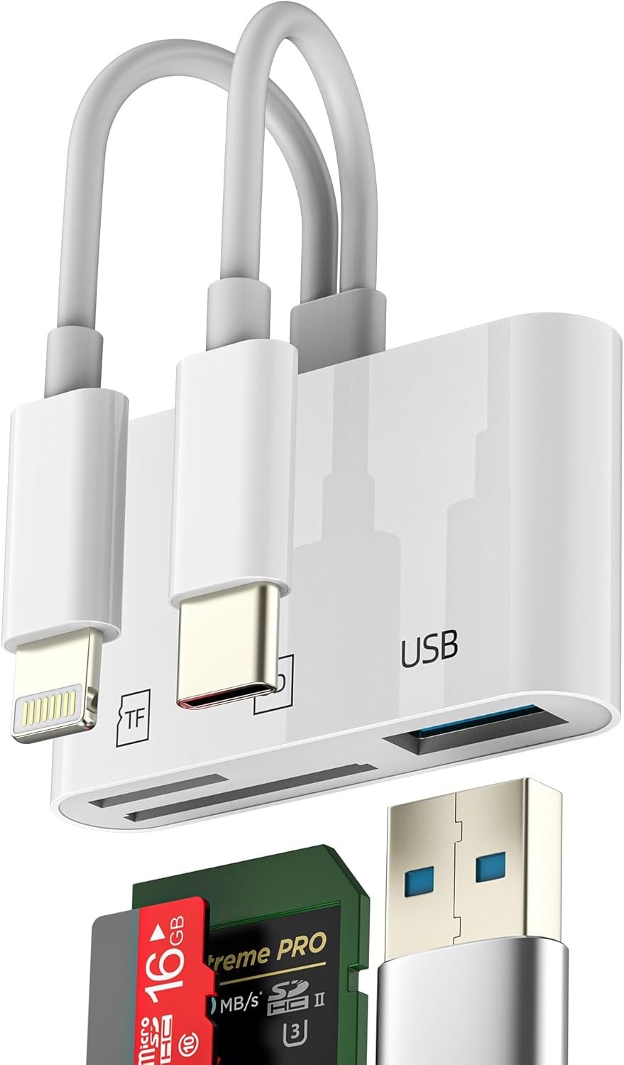 USB C Lightning to SD Card Reader Adapter Micro SD Card for Apple iPhone 15 for iPad MacBook Pro Compatible for Samsung Memory USB 3.0 OTG Camera Memory Reader Cable - Image 2