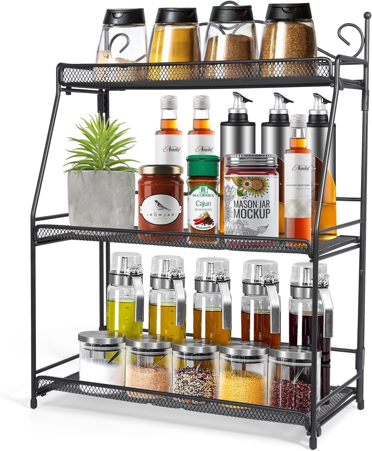 Uten Portaspezie a 3 Livelli, Portaspezie da Cucina, Portaspezie Salvaspazio, Portaspezie, Organizzatore Portaspezie Pieghevole per Cucina, Bagno e Camera da Letto