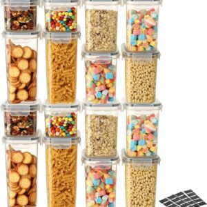 VINATO Contenitori per Alimenti Ermetici 16 Pezzi, Set di Organizer Cucina con Coperchio per Pasta, Cereali e Farina, Contenitori Dispensa Salvaspazio, Senza BPA, +24 Etichette