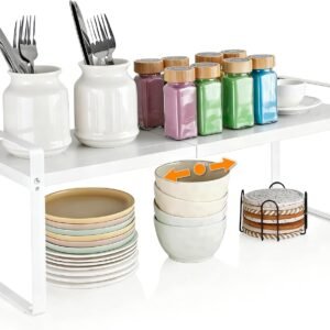 VINATO Scaffale da Cucina Espandibile (37-62 cm), Scaffali da Cucina Salvaspazio, Ripiani in Metallo, Scaffale Salvaspazio, Organizzatore di Spezie Modulare, per Controsoffitti, Dispensa, Bagno, Bianco