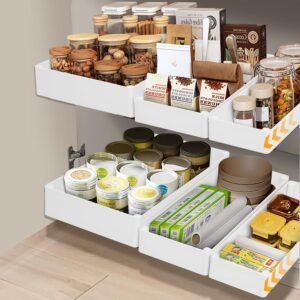 VINATO Set di 3 Cassetti Estraibili per Cucina, Organizer da Cucina Estraibile in 3 Misure, Cassetto Estraibile per Dispensa, Montaggio Senza Fori - Cassetti Estraibili per Armadi