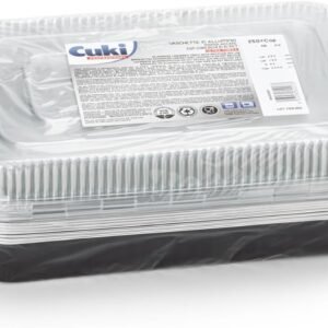 Vassoi in alluminio con coperchi ultra resistenti, 6 porzioni, laccate, cm29x19xh4, 1 confezione da 10 pezzi, usa e getta per forno, microonde, frigorifero, cottura, conservazione