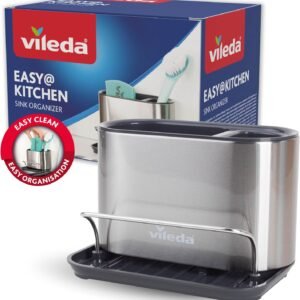 Vileda Organizzatore per lavello in Acciaio Inox con Portaspugna - Pratico Portaspugna, Portaspazzola e Dispenser di Sapone - Organizzatore per Lavello Cucina - Portaspugna per Lavello Cucina