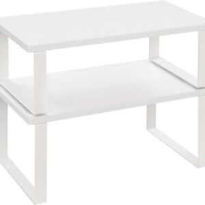 WOLTU Set di 2 ripiani da cucina, portaspezie impilabili, organizer da cucina, ripiani autoportanti in MDF per armadietti, 34 x 19,5 x 15,5 + 34 x 18,5 x 12,5 cm, bianco