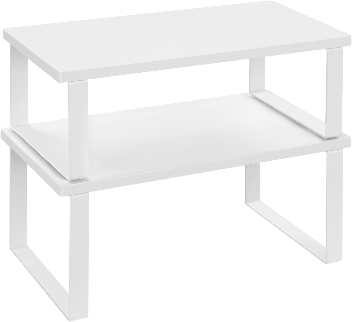 WOLTU Set di 2 ripiani da cucina, portaspezie impilabili, organizer da cucina, ripiani autoportanti in MDF per armadietti, 34 x 19,5 x 15,5 + 34 x 18,5 x 12,5 cm, bianco